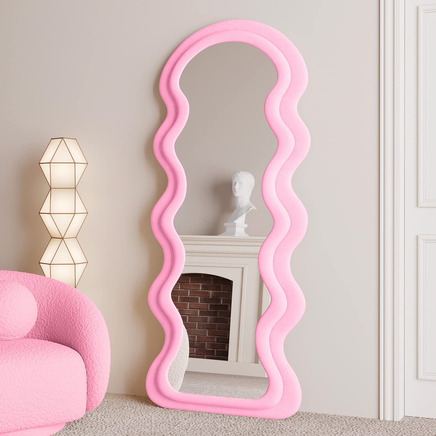 Irregular Wavy Full Length Mirror 63x24 - Pink Flannel Frame