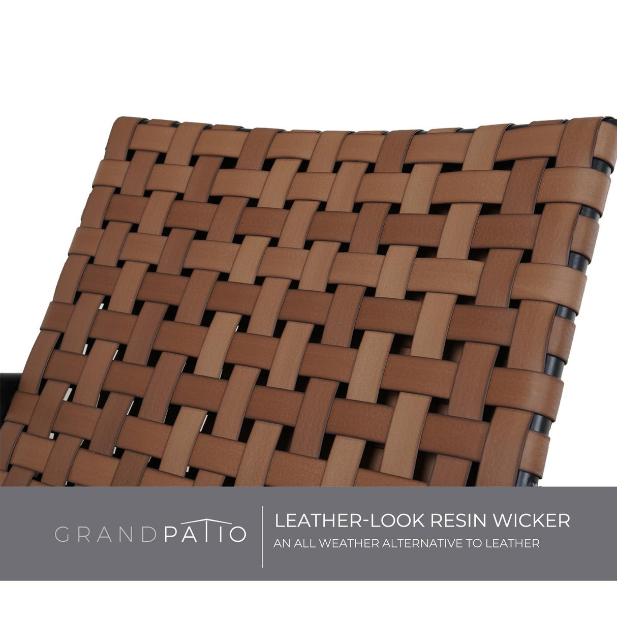 Grand patio Outdoor Bistro Set 3 Pieces Leather-Look Wicker Patio Chairs Set Powder Coated Aluminum Frame with Outdoor Chairs Set of 2 and Side Table for Garden Backyard Balcony Brown