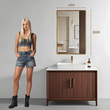 Rectangle Bathroom Mirror with Rounded Corner - Antique Gold Hammered Metal Frame 24x36