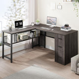 L Shaped Desk with Storage Cabinets, Reversible Home Office Corner Desk