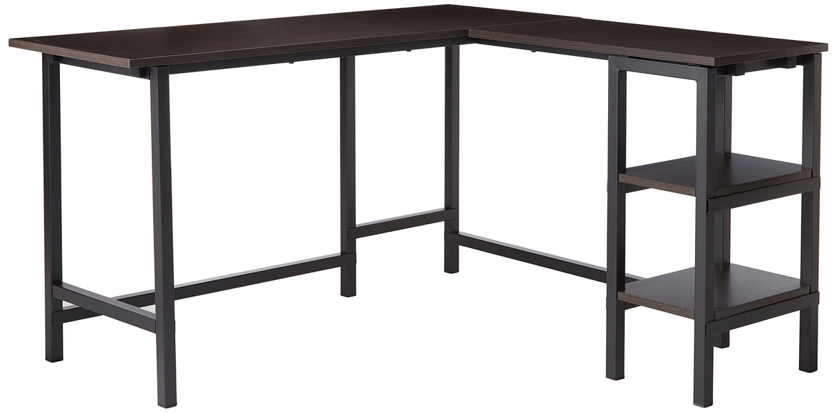 Luke 53 Inch Black Metal Corner Desk with Storage Shelves, L-Shaped Computer Desk