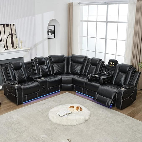 Power Reclining Sectional Sofa with Recliner,Bass Speaker