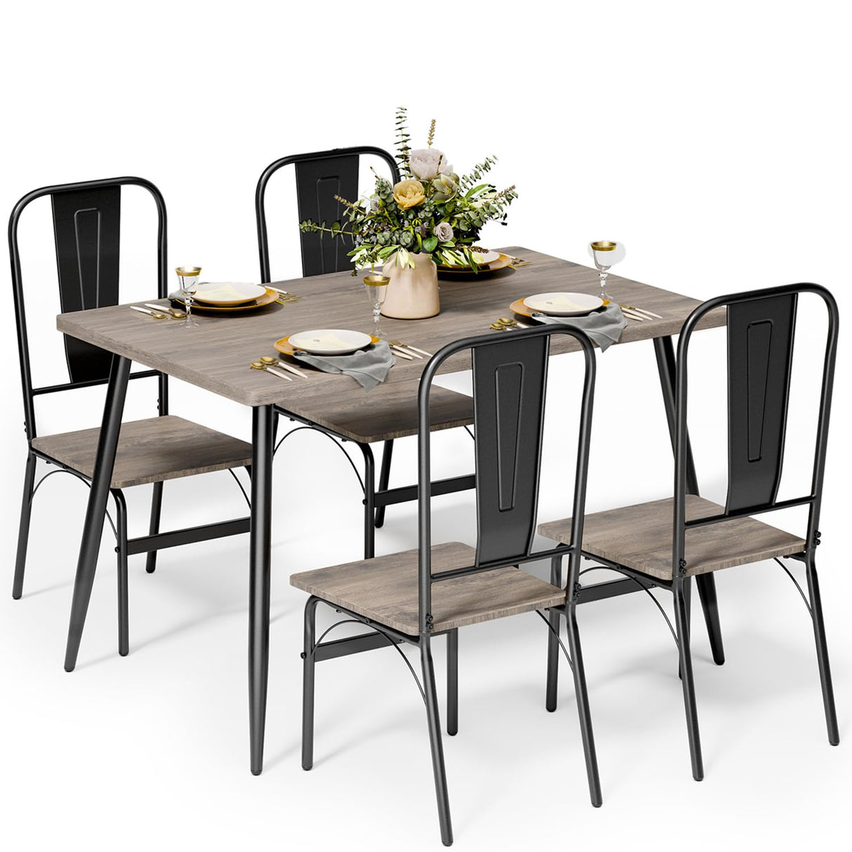 Gizoon Dining Table Set for 4 with One Table and Four Chairs, Small Space Dinette for Kitchen, Dining Room, Bistro, Modern Kitchen Table Set for Small Space, Apartment