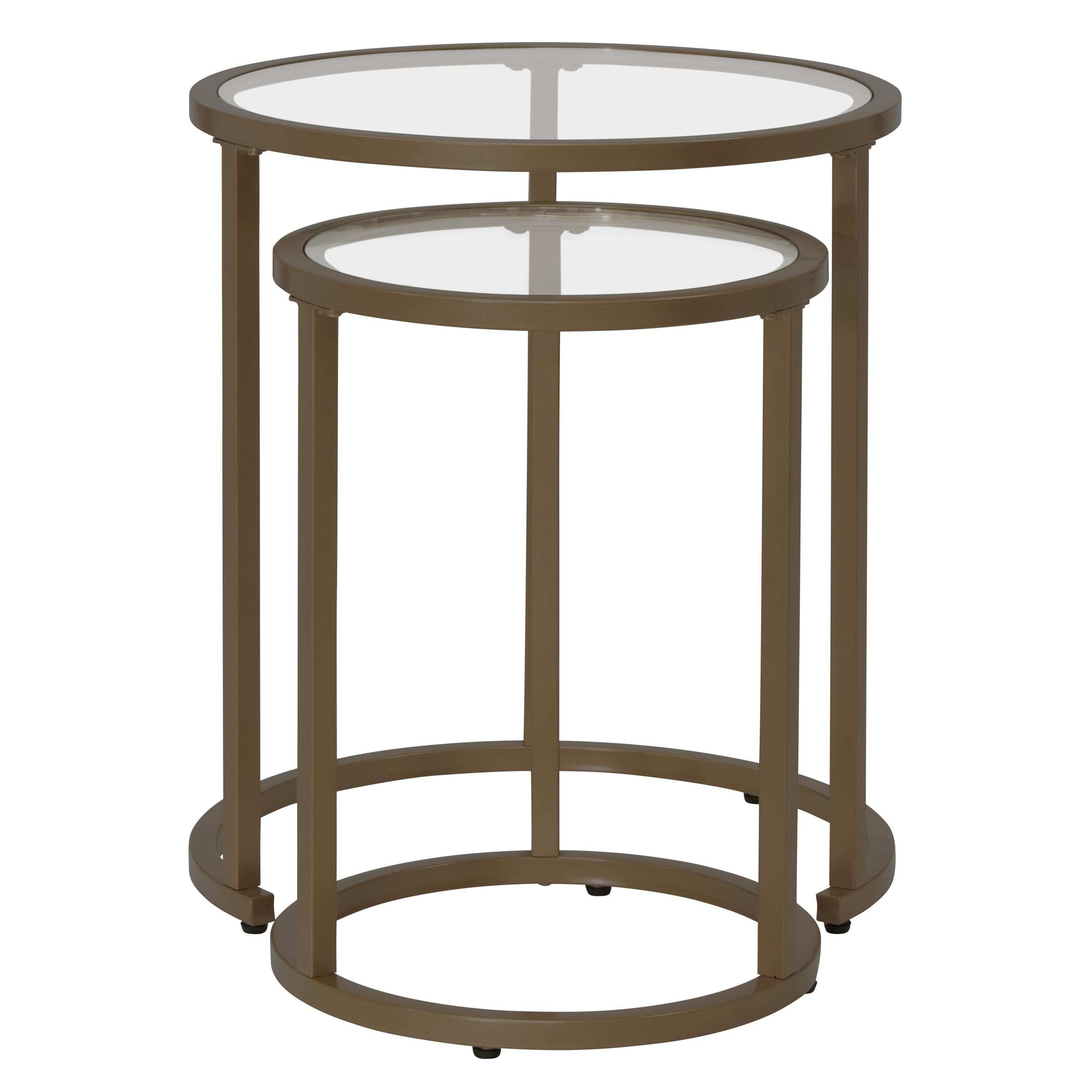 Studio Designs Home Camber Nesting Metal and Glass End Table Set, Round 19.5" and 14.5"