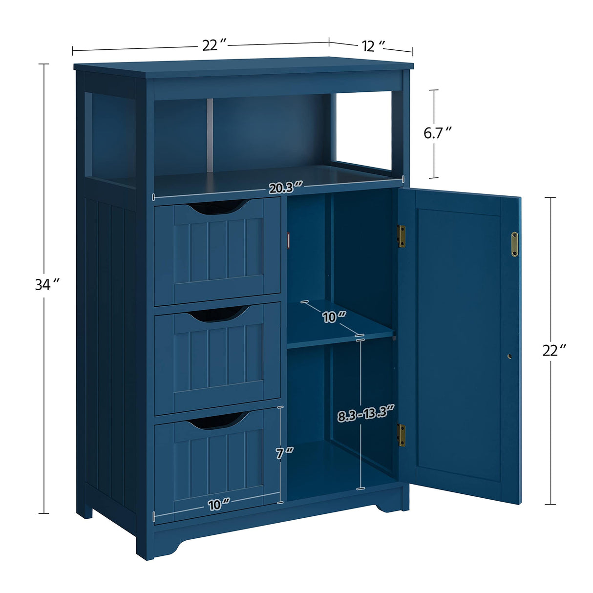 Bathroom Floor Cabinet, Free Standing Wooden Storage Organizer Multiple Tiers Storage