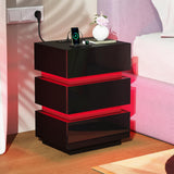 with Charging Station, LED Nightstand with Power Outlets, Modern Nightstand with LED