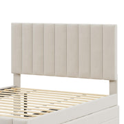 Bed Frame Full Size Linen Fabric Platform Bed Frame with Trundle and 3 Drawers, No