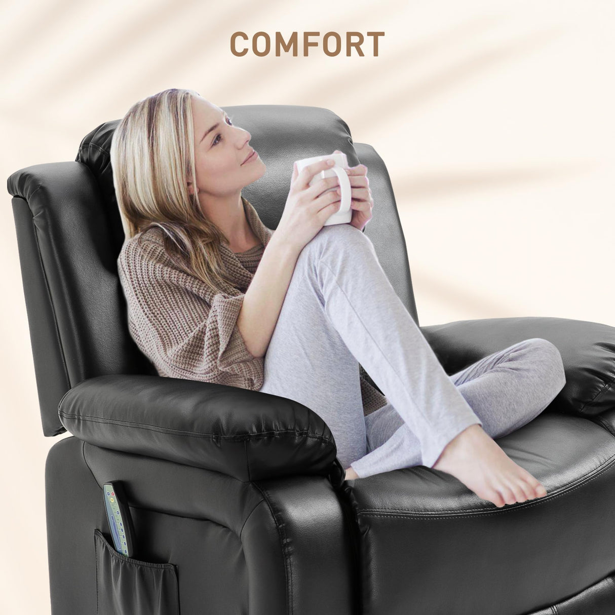 PU Leather Massage Recliner Chair, Swivel Rocker Sofa with Remote Control, Footrest,