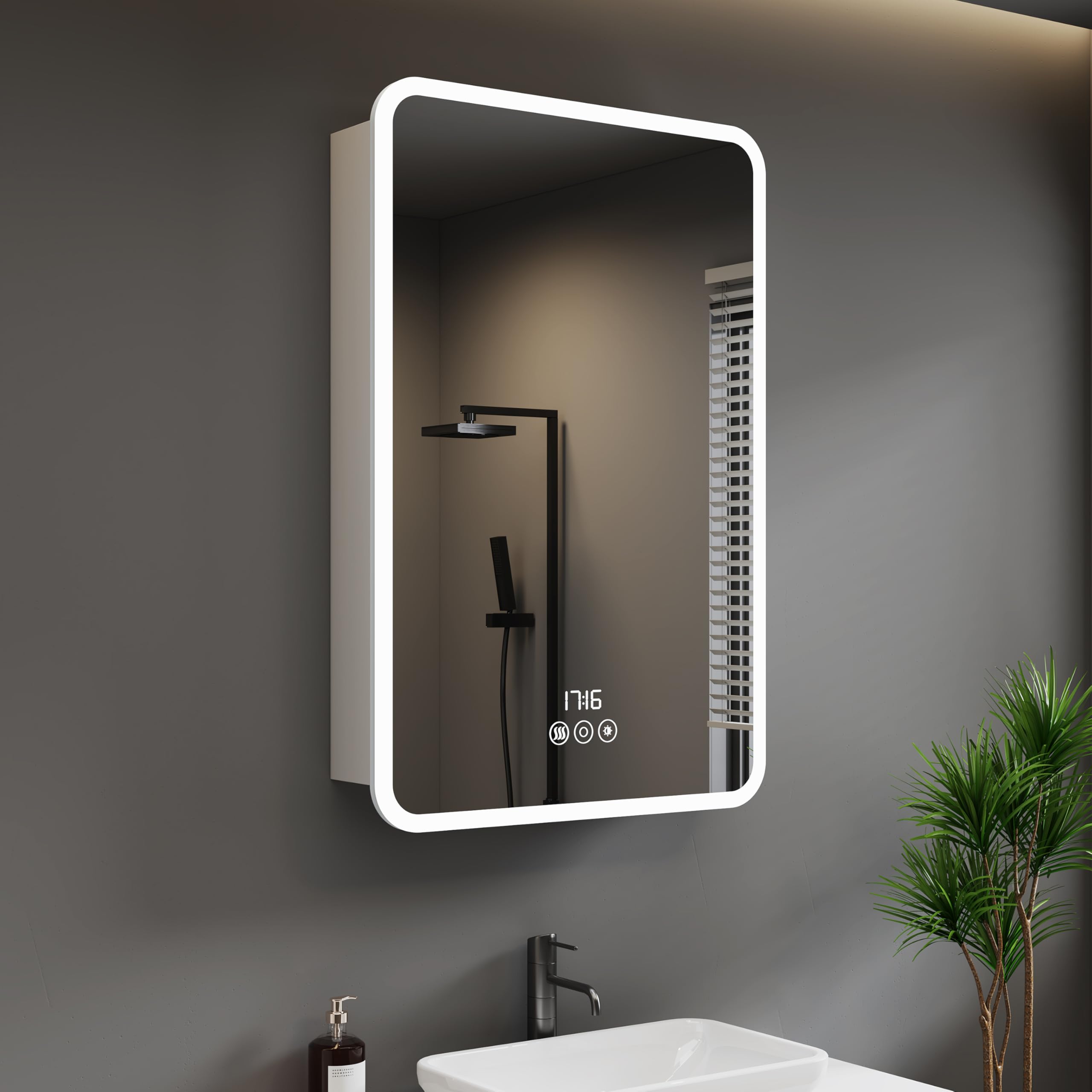 Medicine Cabinet with LED Lights and Mirror, 20 x 28 Inch Surface