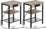 Black Nightstand, Bedside Table with Charging Station, Small End Table with USB Ports