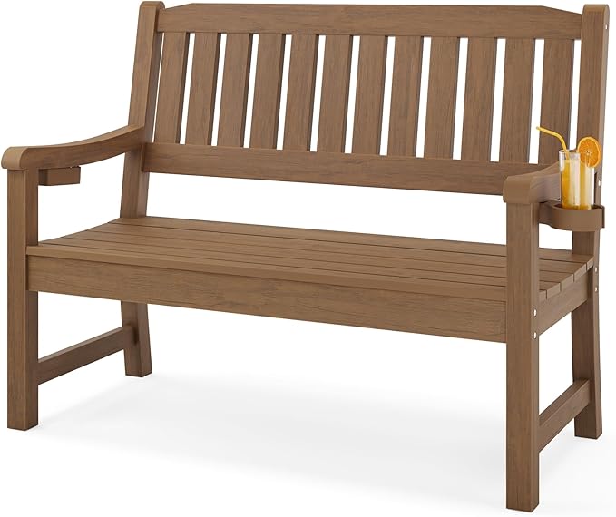 Outdoor Bench, 2-Person HDPS Garden Bench, Outdoor Benches Weatherproof