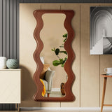 65" x 24" Full Length Mirror Wood Framed Wavy Walnut Full Body Mirror Shatter-Proof