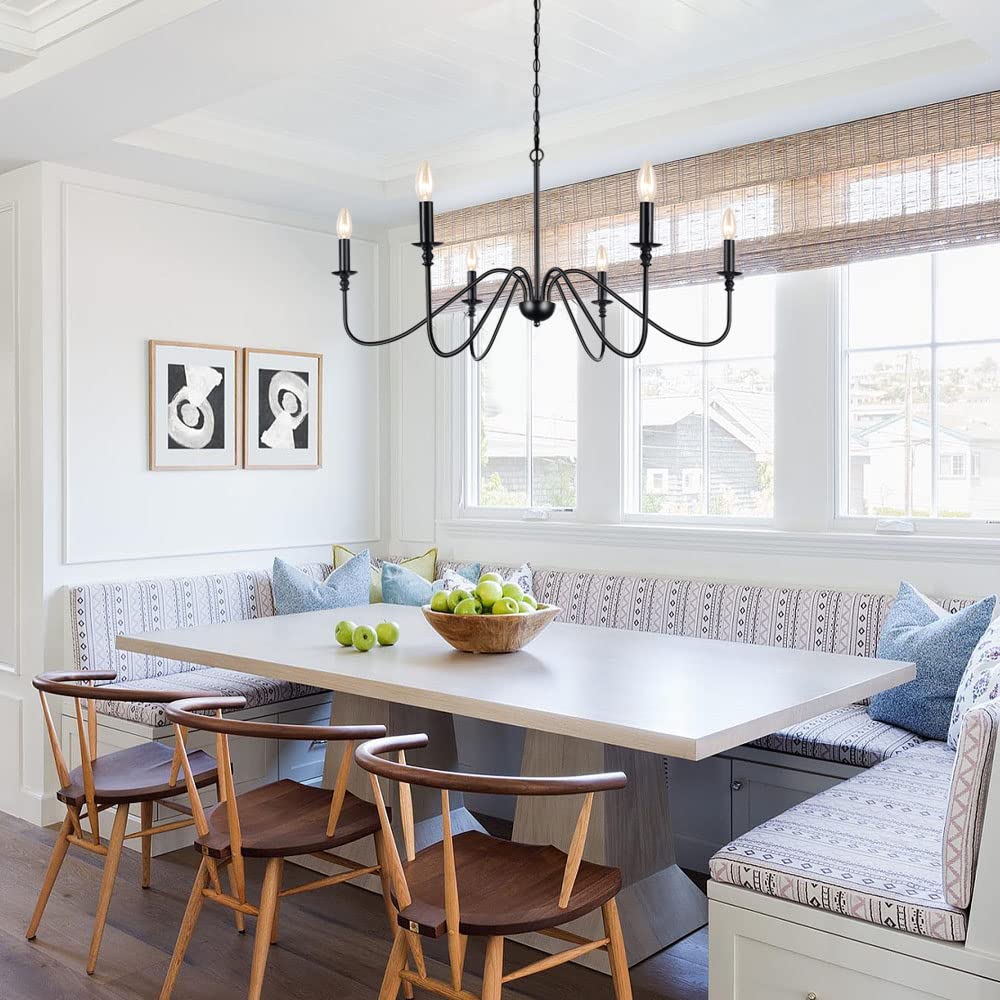 6-Light Iron Chandelier Black Farmhouse Chandelier Classic Candle Ceiling Pendant