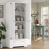 Furnihold 71" Tall Kitchen Pantry with Louver Doors, Wooden Food Pantry Storage Cabinet, Cupboard Buffet Cabinet for Kitchen Dining Living Room