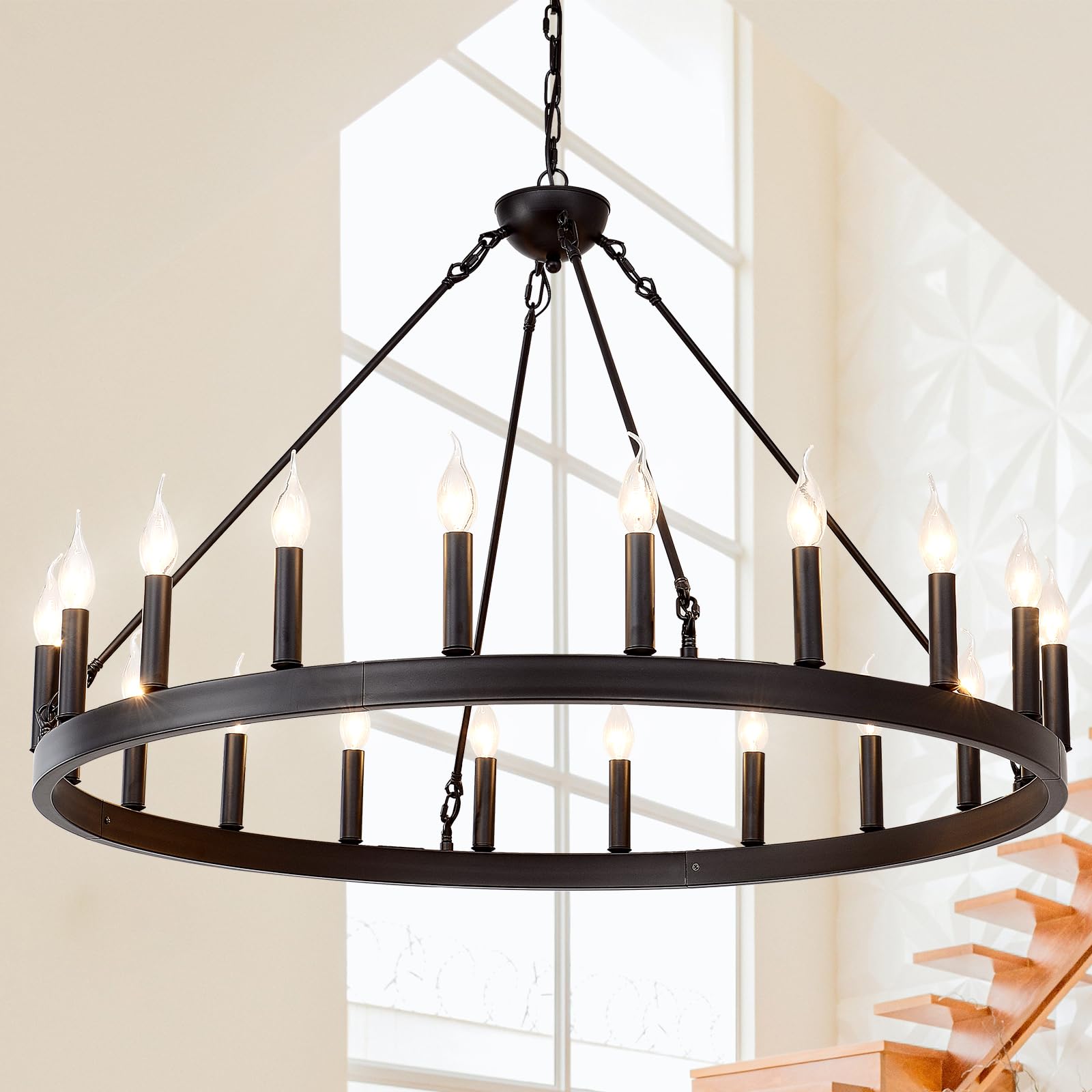 Black Wagon Wheel Chandelier 40 inch,20-Light Farmhouse Wagon Wheel Chandeliers