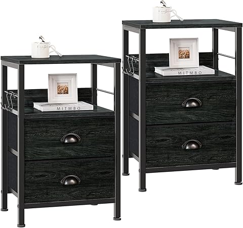 Nightstands Set 2, Bedside Table with 2 Fabric Drawers