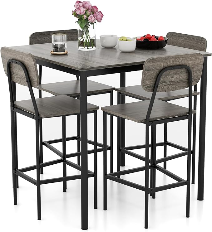 5-Piece Dining Table Set W/Counter Height Table & 4 Bar Stools,