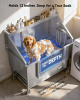 61" Professional Dog Washing Station - Stainless Steel with Ramp & Wheels