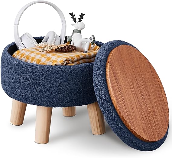 Storage Ottoman, Modern Round Footrest with Soft Padded Seat