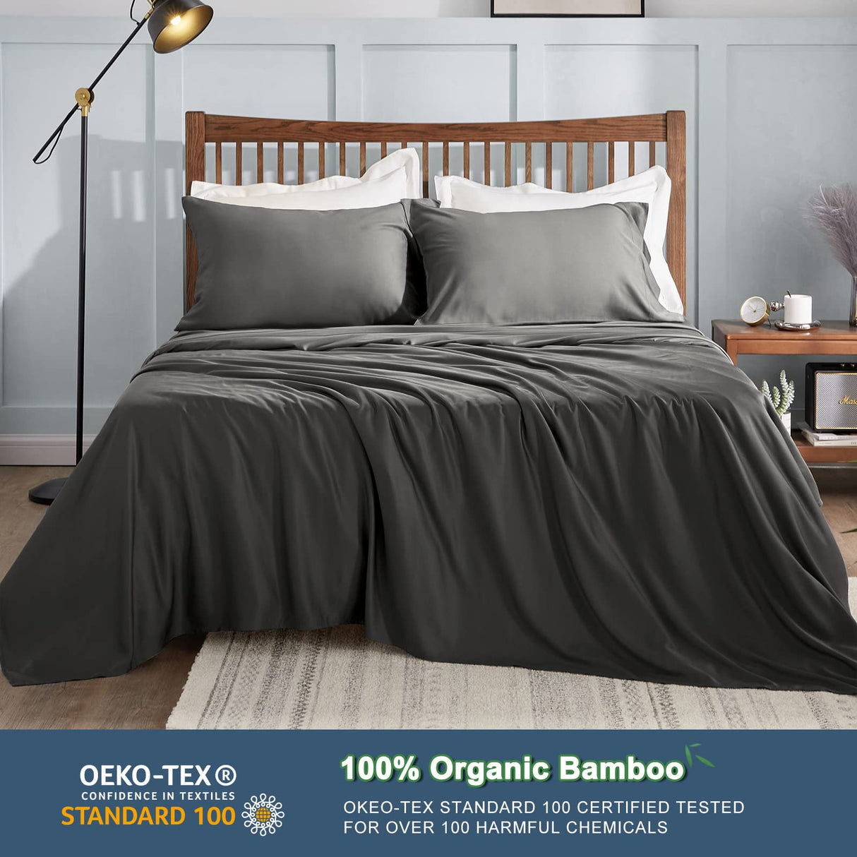 Cooling Sheets Queen Size, Rayon derived from Bamboo, Oeko-TEX Certified Luxuriously Soft & Cooling Silky Sheet Set