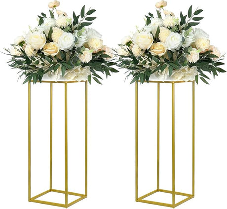 10 Pack 23.75 Inch Gold Wedding Flower Stand Metal Vase Column Stand Geometric Centerpiece Vase