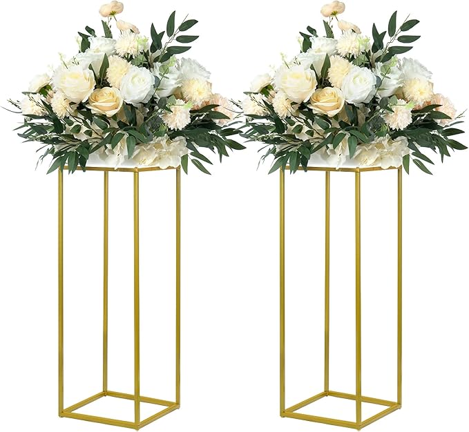 10 Pack 23.75 Inch Gold Wedding Flower Stand Metal Vase Column Stand Geometric Centerpiece Vase