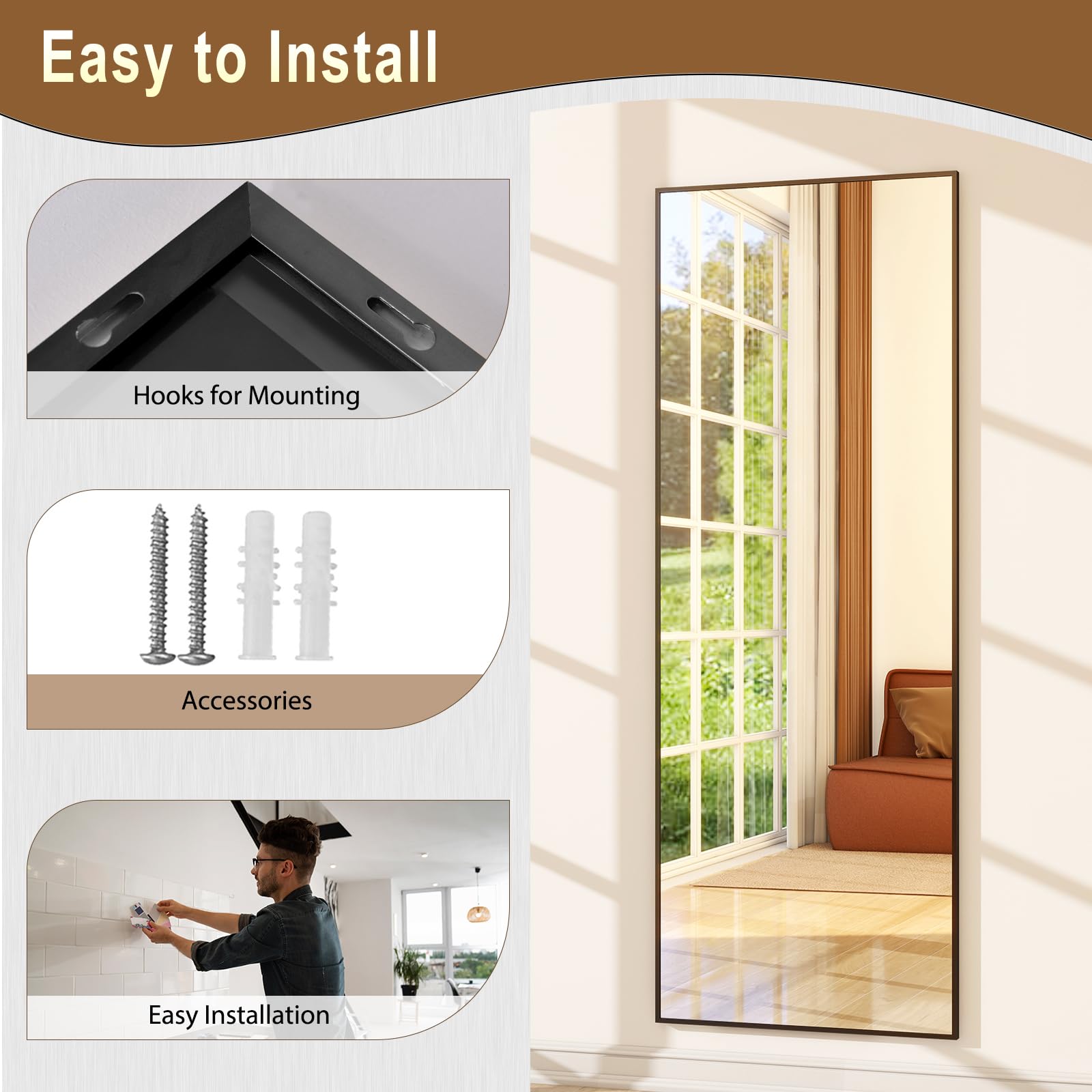 59x16 Full Length Floor Mirror - Freestanding or Wall Mount