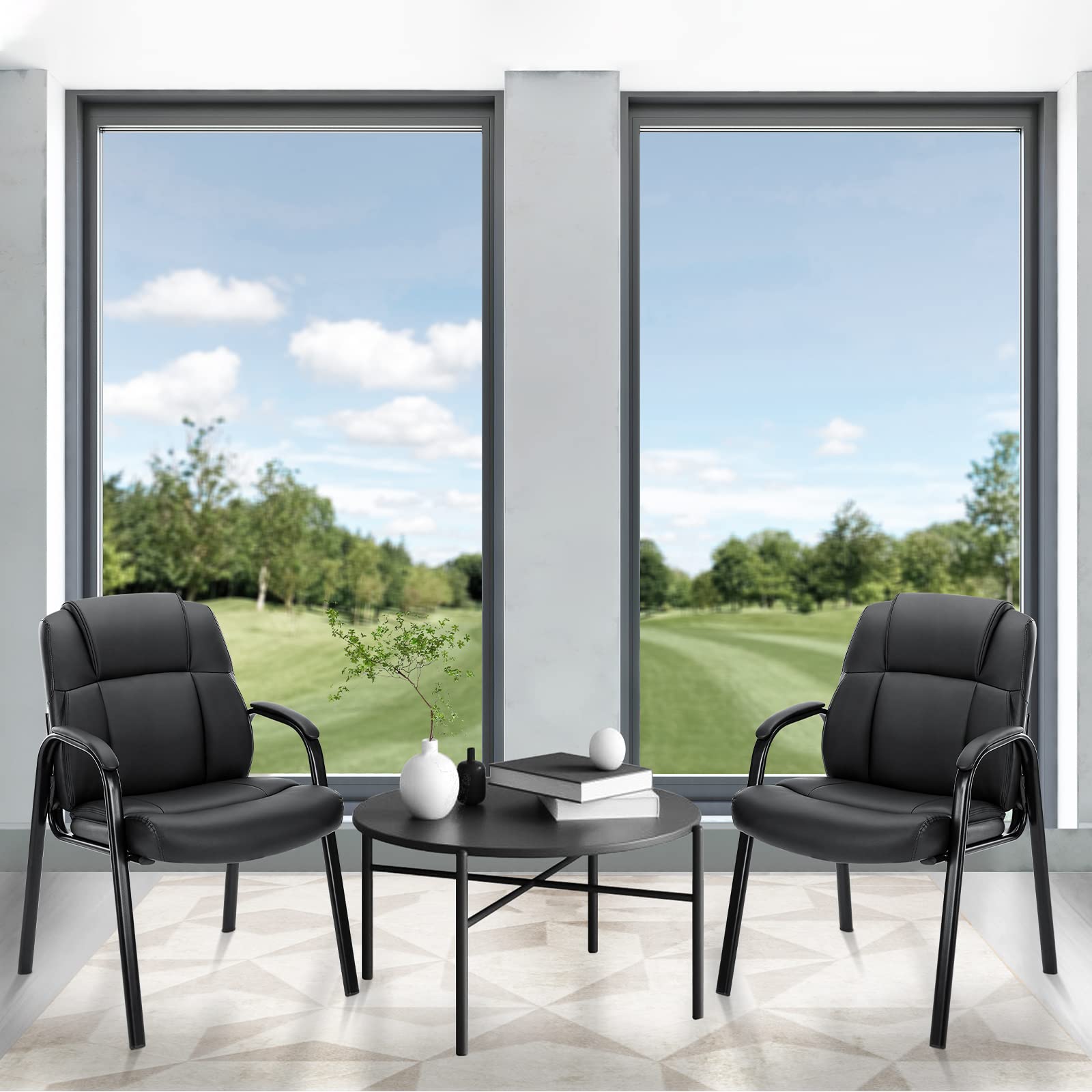 Leather Guest Chair Set of 4 with Padded Arms, Comfy Waiting Room Chairs