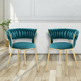 Dining Chair Set of 2, Velvet Woven Upholstered Dining Chair with Gold Metal Legs,