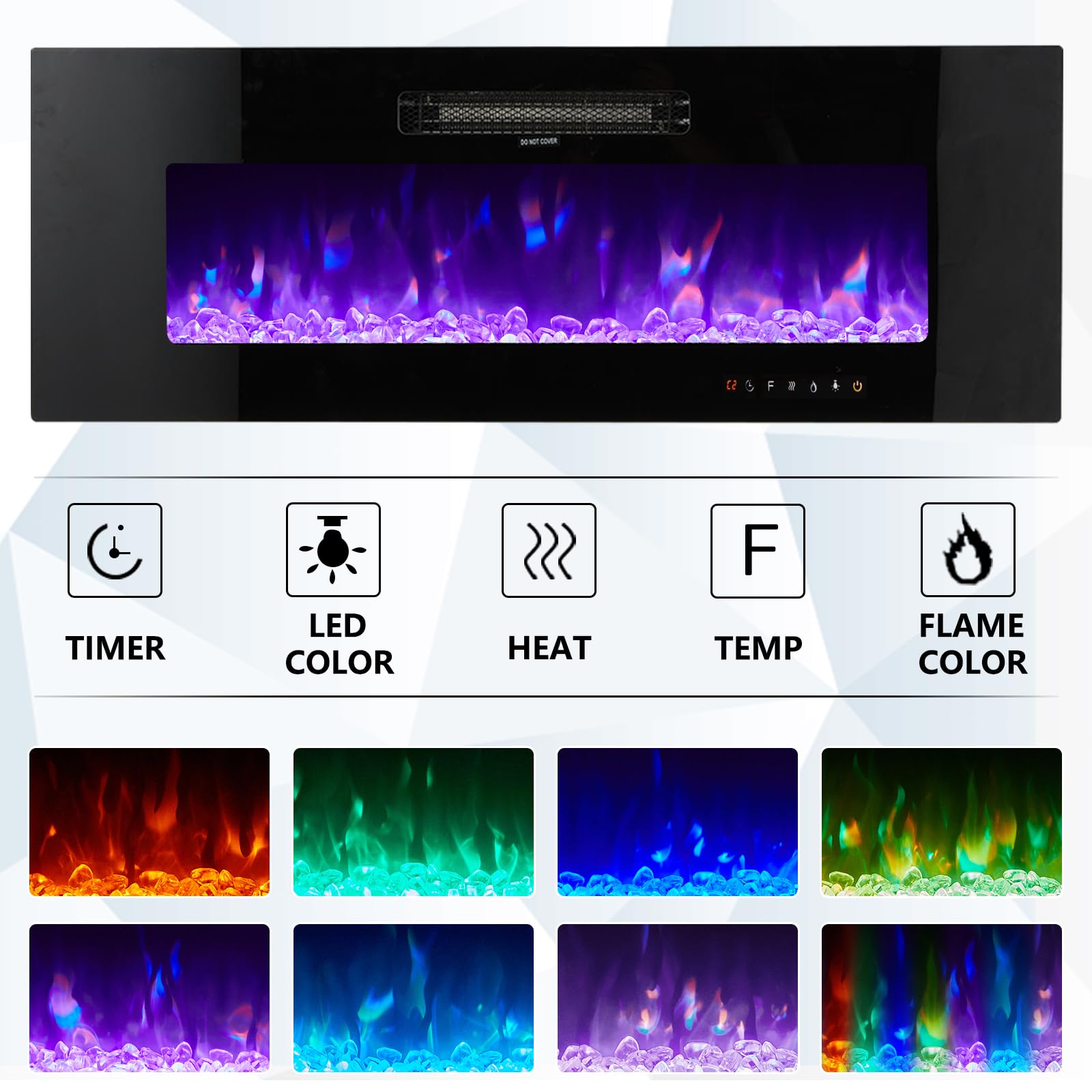Floating Fireplace TV Stand, Wall Mounted Mirrored Entertainment Center
