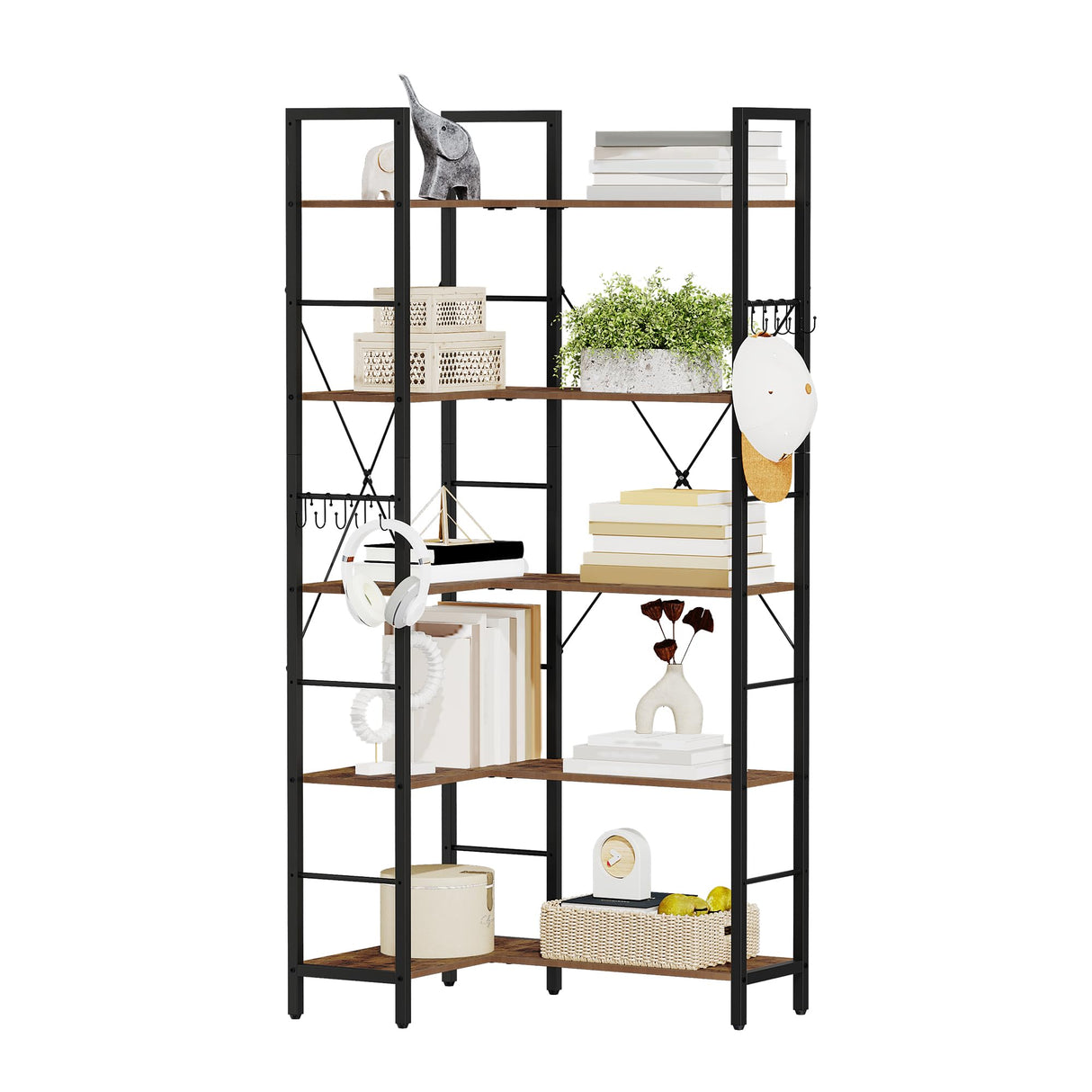 Corner Bookshelf Bookcase, Industrial Bookshelves, Modern Tall Bookcases,