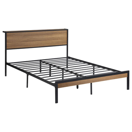 Benjara Rick Queen Size Platform Bed, MDF Panel Headboard,