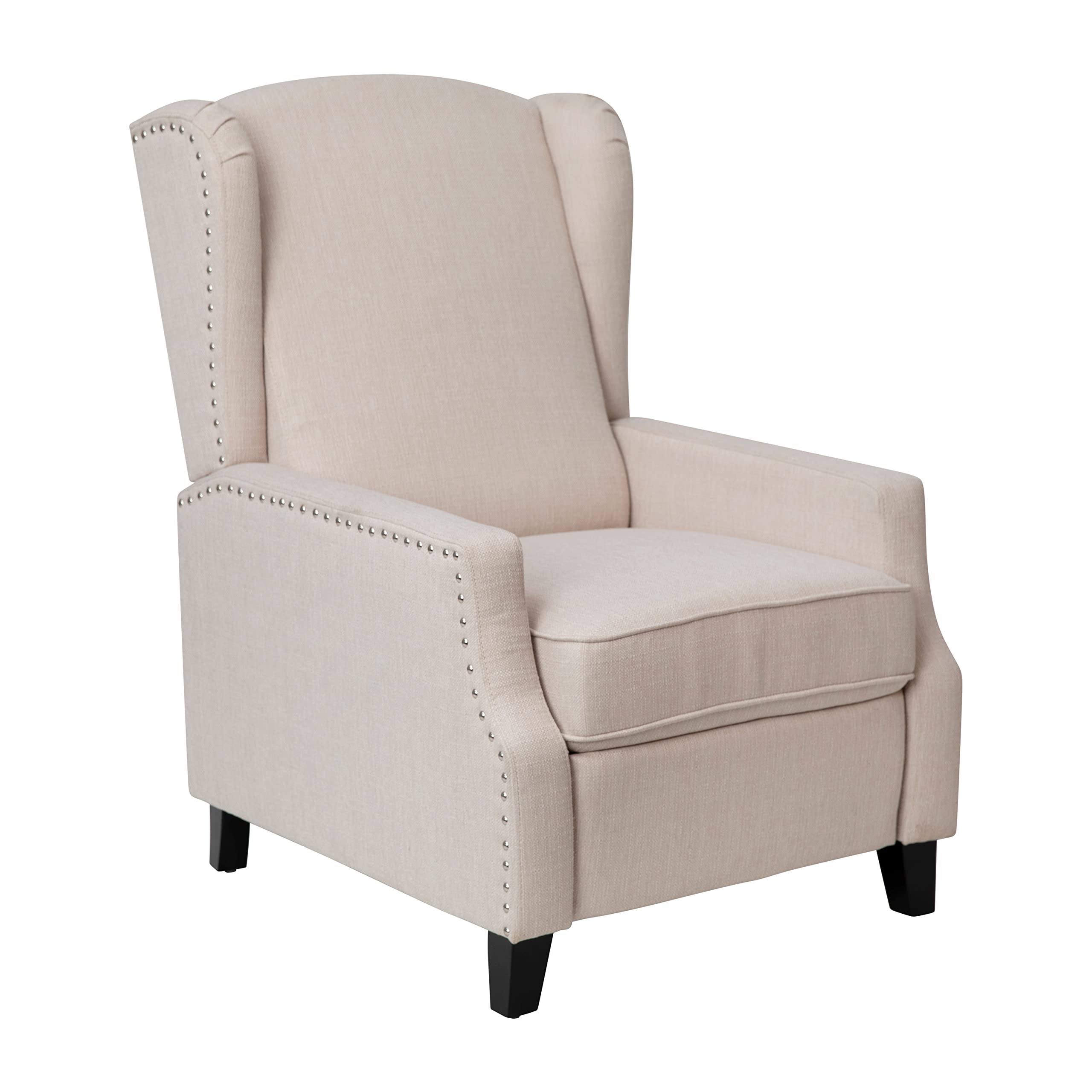 Prescott Polyester Fabric Upholstered Slim Wingback Recliner, Modern Pushback Recliner