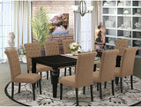 East West Furniture LGBR9-BLK-17 9 Piece Dining Room Set Includes a Rectangle Butterfly Leaf Kitchen Table and 8 Light Sable Linen Fabric Upholstered Chairs, 42x84 Inch, Black