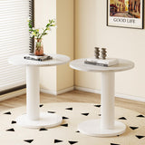 Round End Table Set, White Side Table with Faux Marble, Modern C-Shaped Nightstand