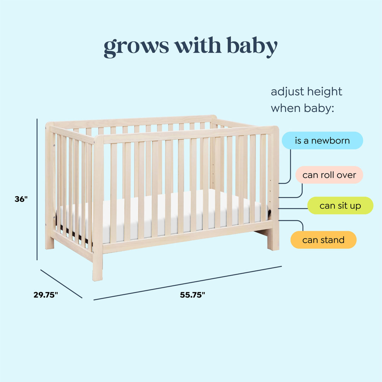 4-in-1 Convertible Crib in White, Greenguard Gold Certified