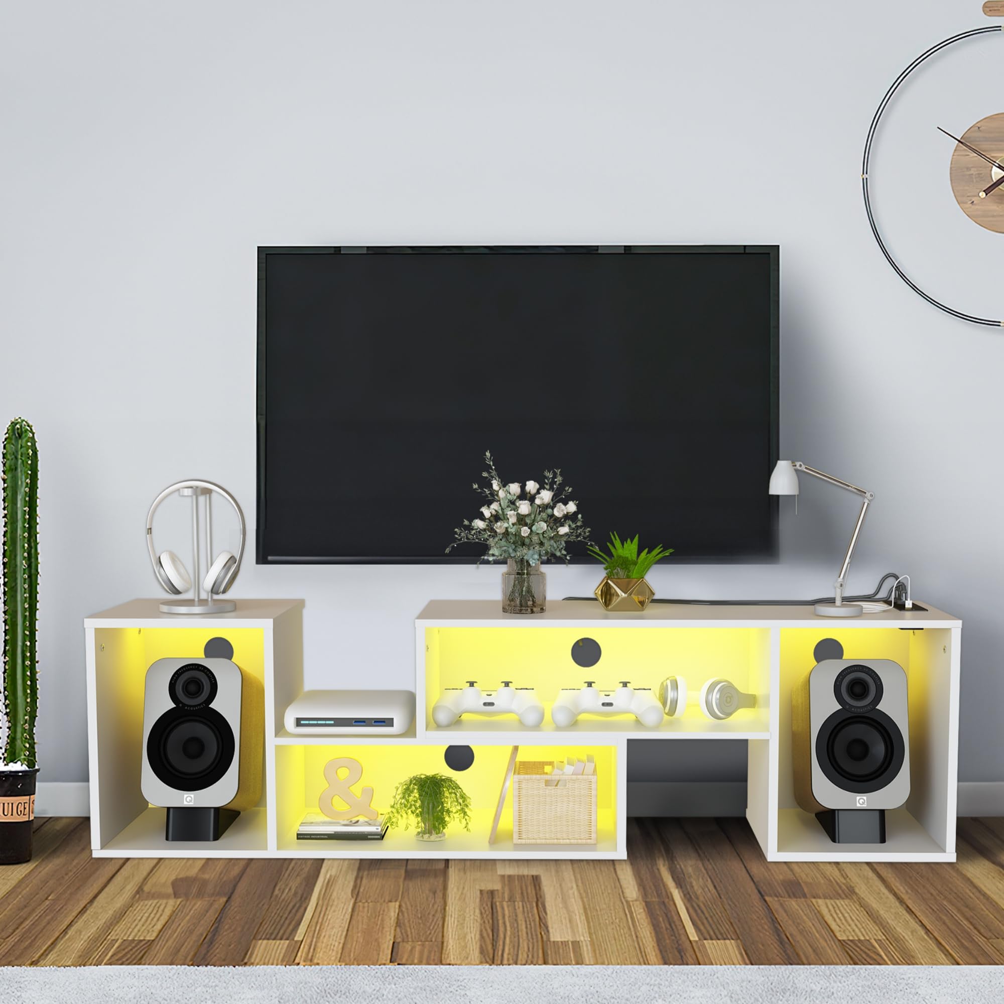 Modern L-Shaped LED TV Stand with Storage for 65-Inch TVs