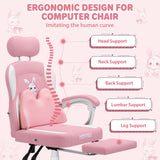 Kids Gaming Chair with Bunny Massage Lumbar Pillow - Pink Desk Chair with Adjustable Headrest & Footrest