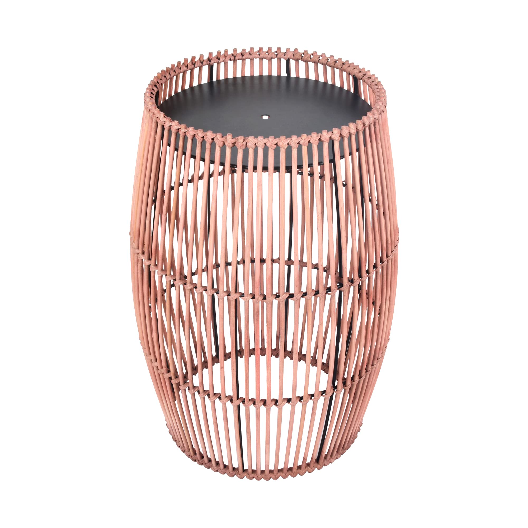 Teamson Home Outdoor Garden Small Round Drum Patio Side Table, 12.5 Inch Plant Stand in Bamboo Wicker, Weather Resistant, Outdoor Garden Décor, Brown - Bircata