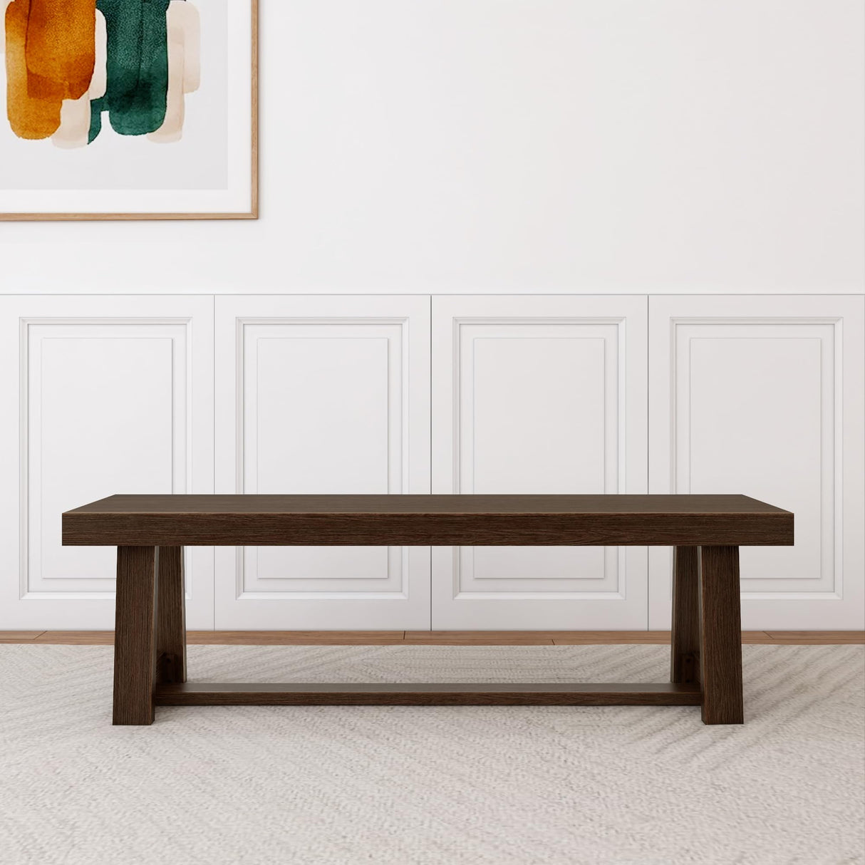 Plank+Beam 60 Inch Farmhouse Dining Bench, Solid Wood Entryway Bench, Wooden Outdoor Bench, Kitchen Dining Seat, Dining Room, Home Office, Living Room Furniture, Easy Assembly, Walnut Wirebrush