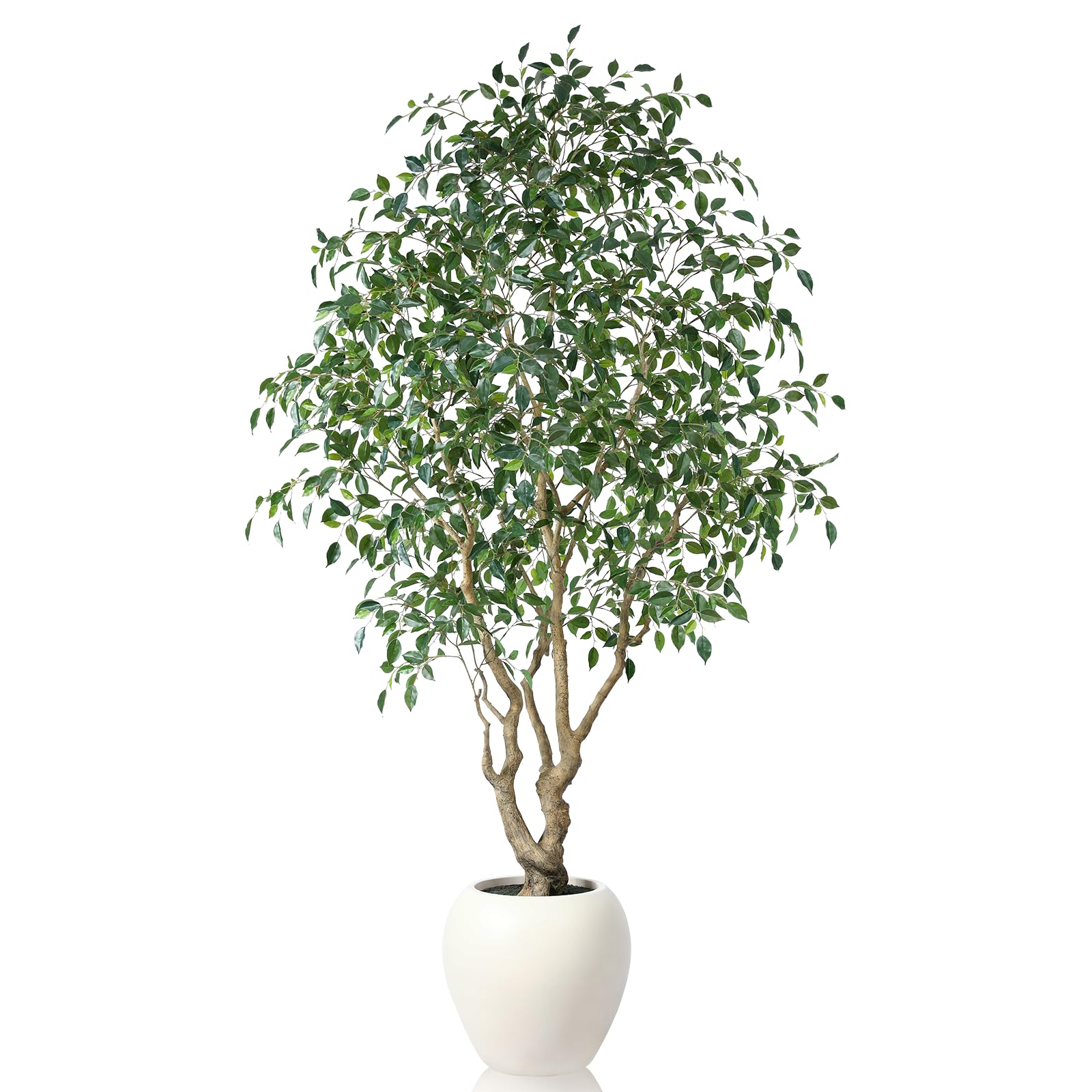 Ficus Tree Artificial Indoor, 8 Feet Tall Faux Ficus Tree with Round Artisan Planter