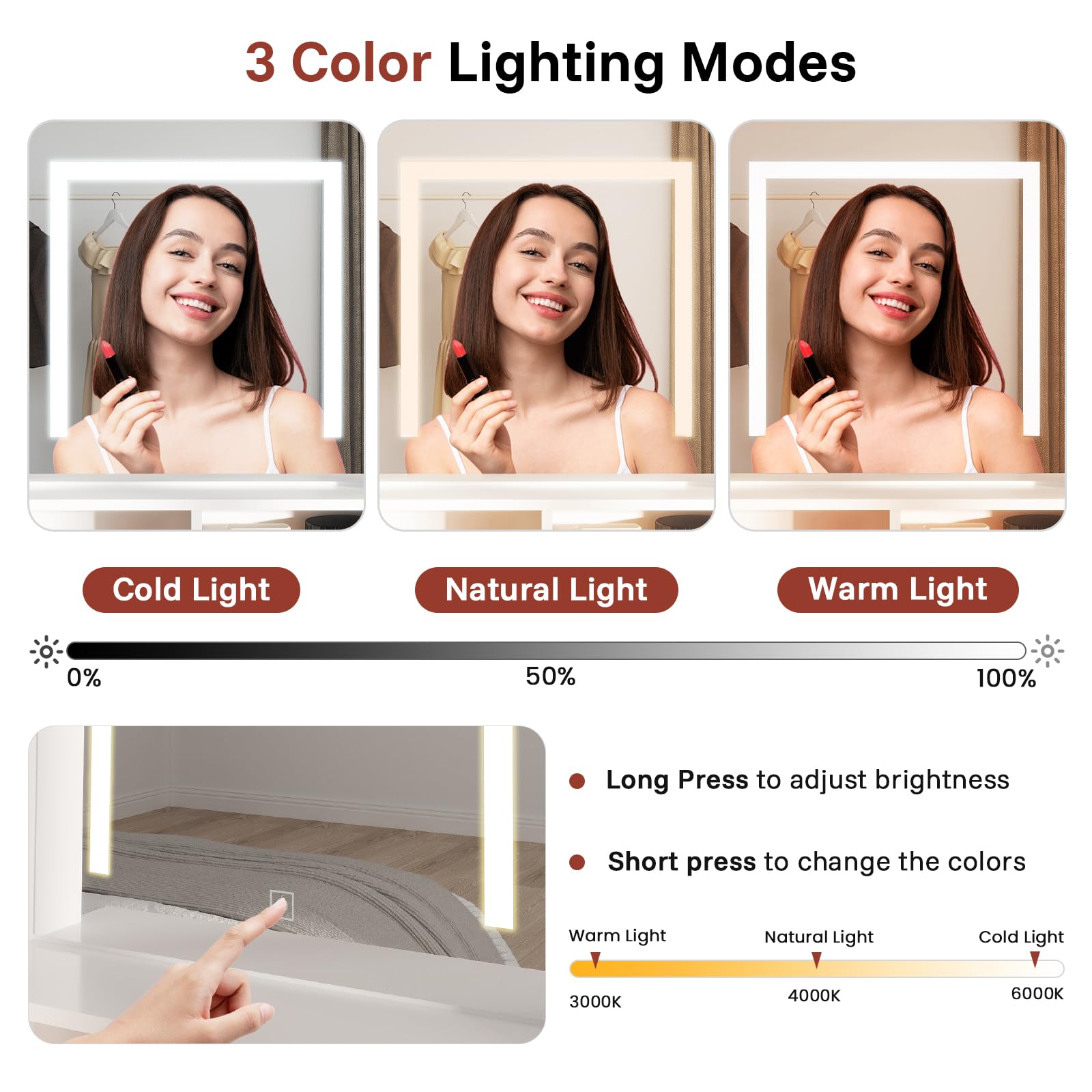 Redkey Vanity Desk with Lighted Mirror - Small Makeup Vanity with Drawers & Organizer - Compact Dressing Table with Fold-Up Panel for Kid Girls Adults - for Bedroom - White