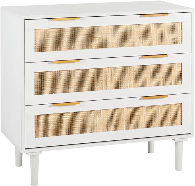 3 Drawer Dresser for Bedroom, Rattan Dresser Modern Closet Dressers Chest of Drawers