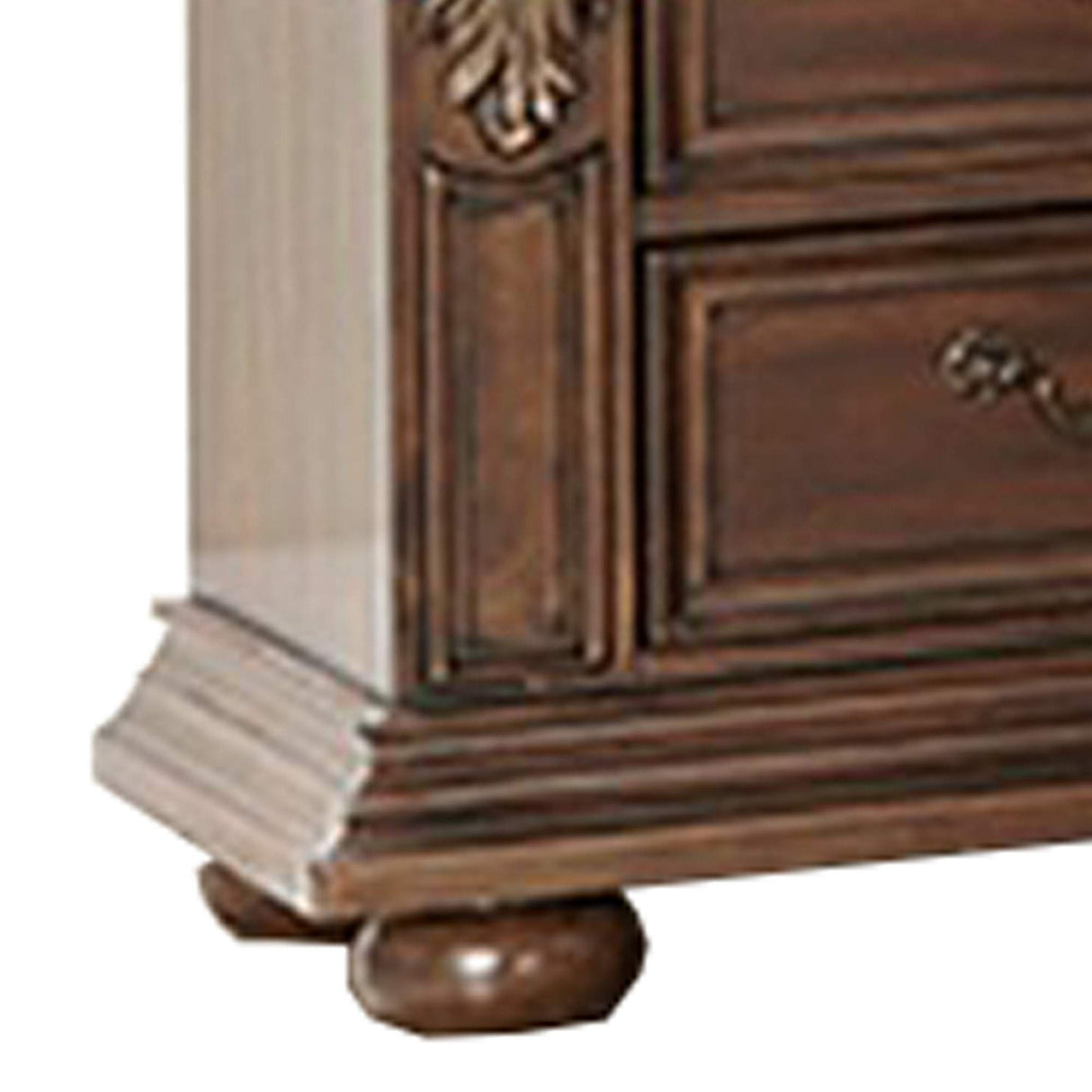 Wooden Nightstand with Molded and Carved Details, Brown