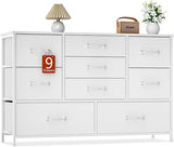 White Dresser with 9 Large Drawers for 55'' Long TV Stand Entertainment Center