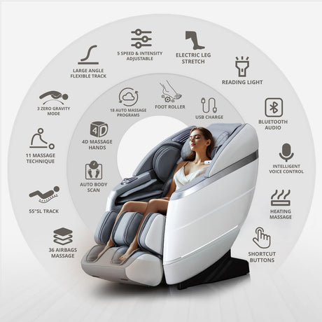 4D Massage Chair Full Body, 166° Flexible Track, 18 Modes Massage