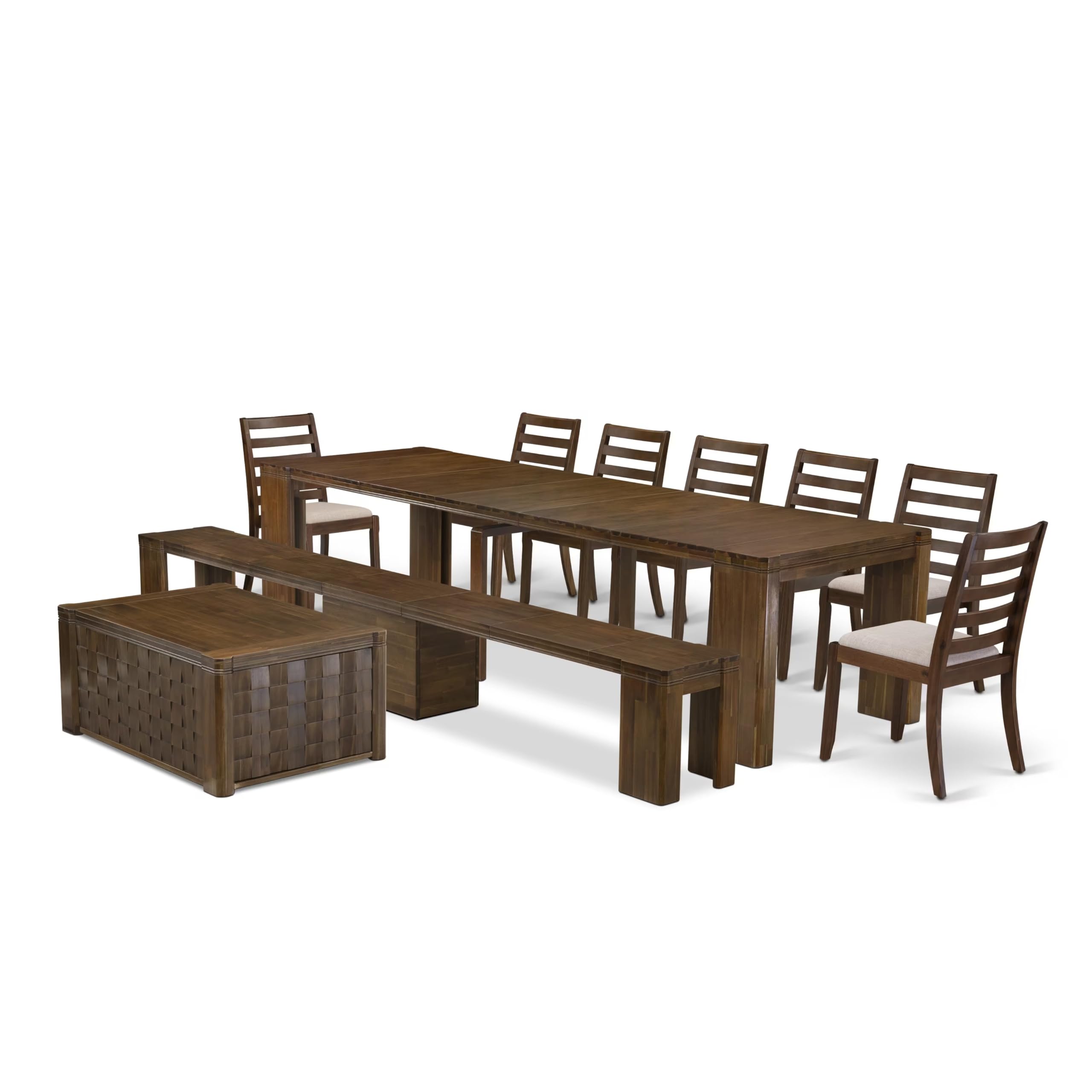 10-Piece Modern Dining Table Set with Coffee Table, Chairs & Bench