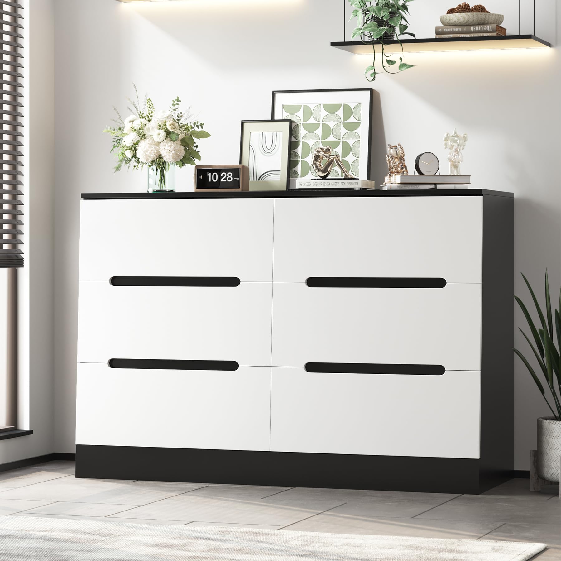 White Dresser 6 Drawer Dresser, 47.2'' White Chest of Drawers