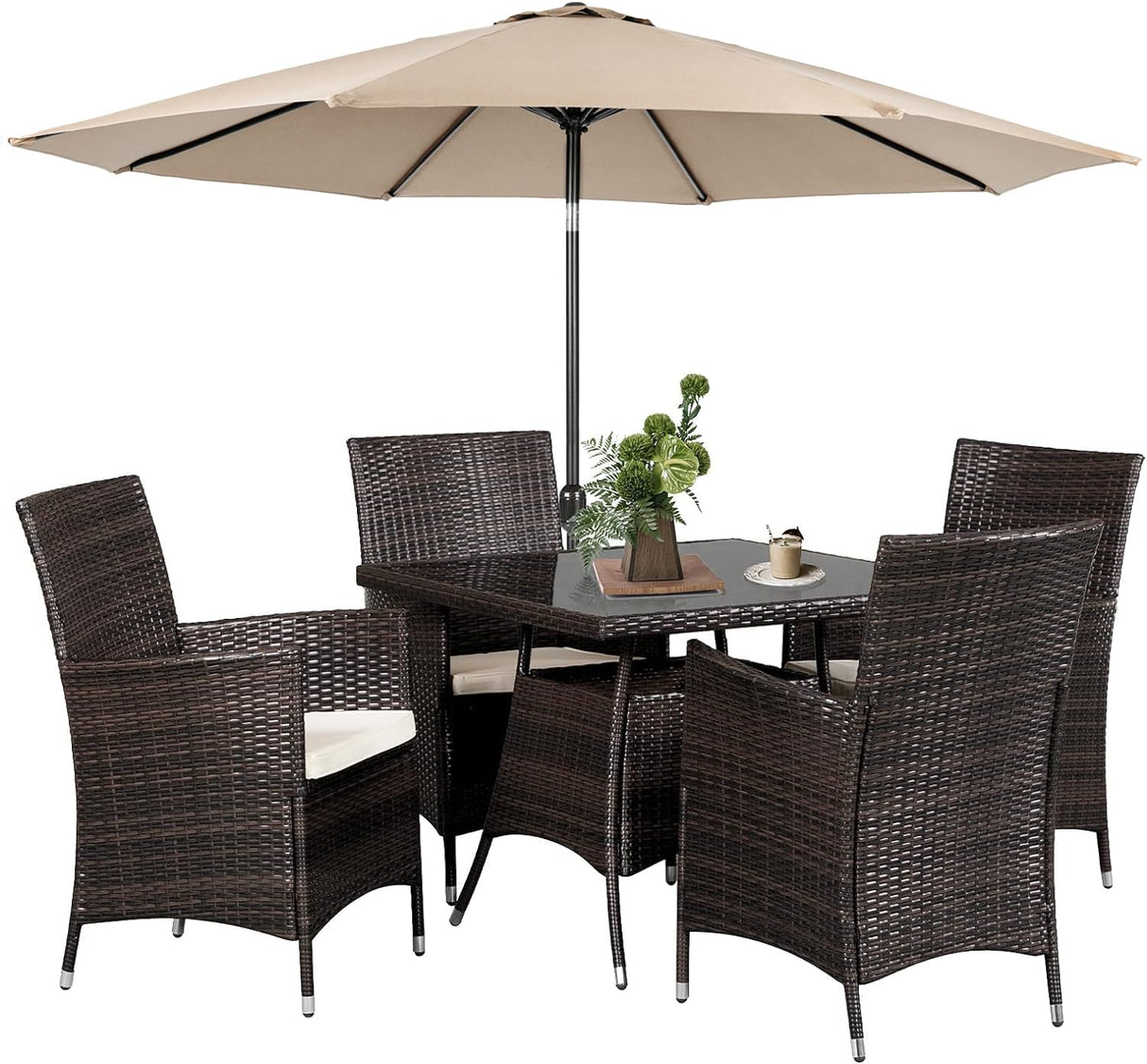 Outdoor Dining Set All-Weather Wicker Patio Dining Table and Chairs