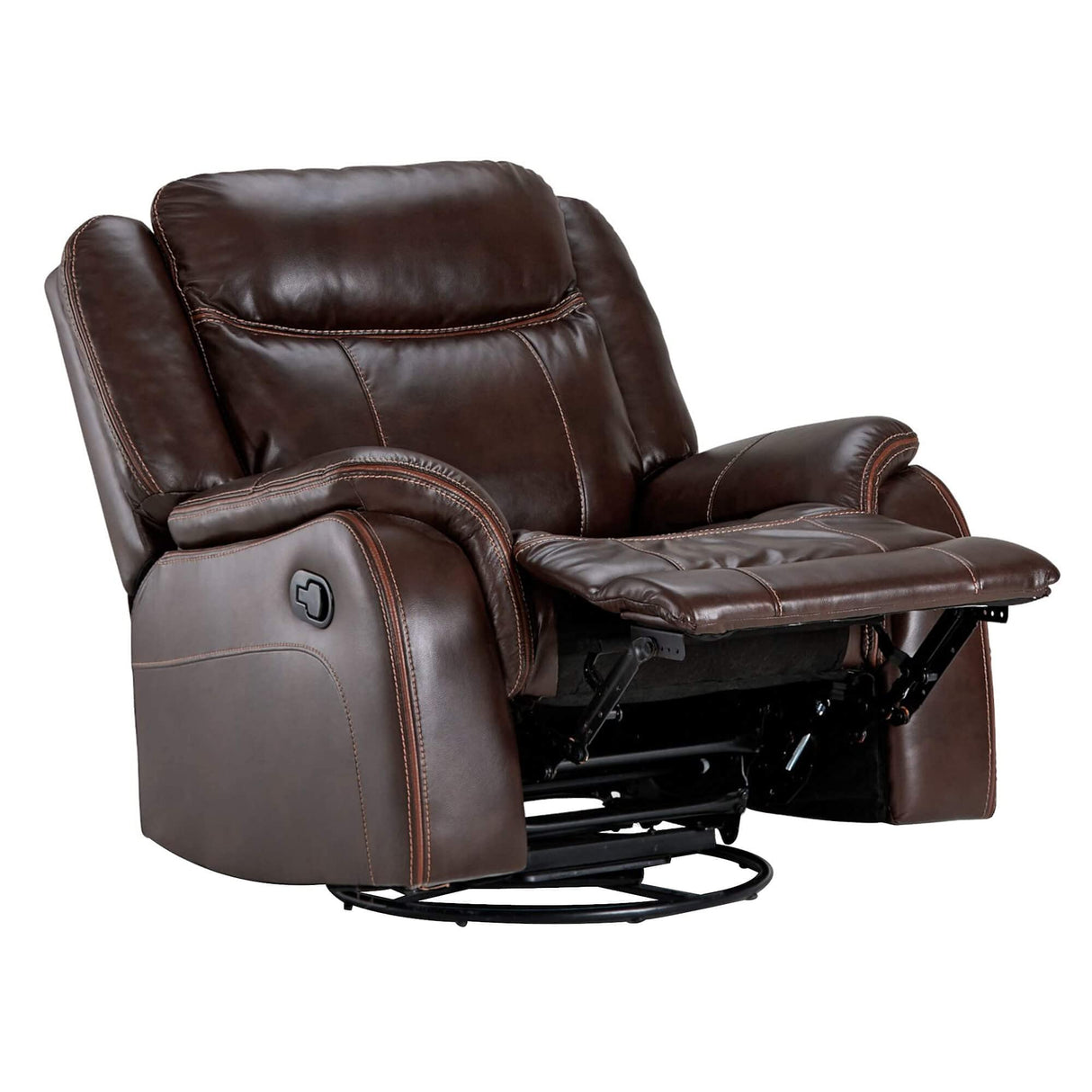 Avant 38" Wide Reclining Rocking Swivel Chair | Brown Faux Leather Accent Armchair